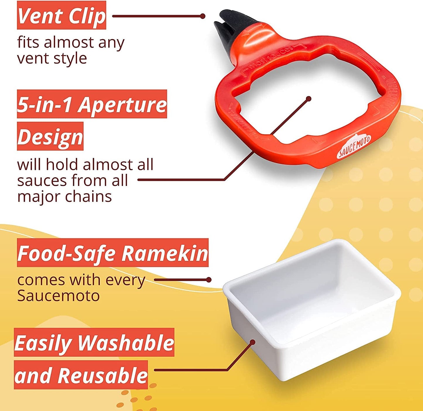  Dip Clip | An in-car sauce holder for ketchup and dipping sauces. As seen on Shark Tank (2 Pack, Black)