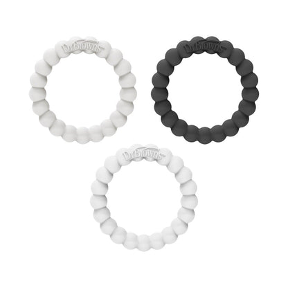 Dr. Brown’S Flexees Beaded Teether Rings, 100% Silicone, Soft & Easy to Hold, Encourages Self-Soothe, 3 Pack, Pink, White, Gray, BPA Free, 3M+