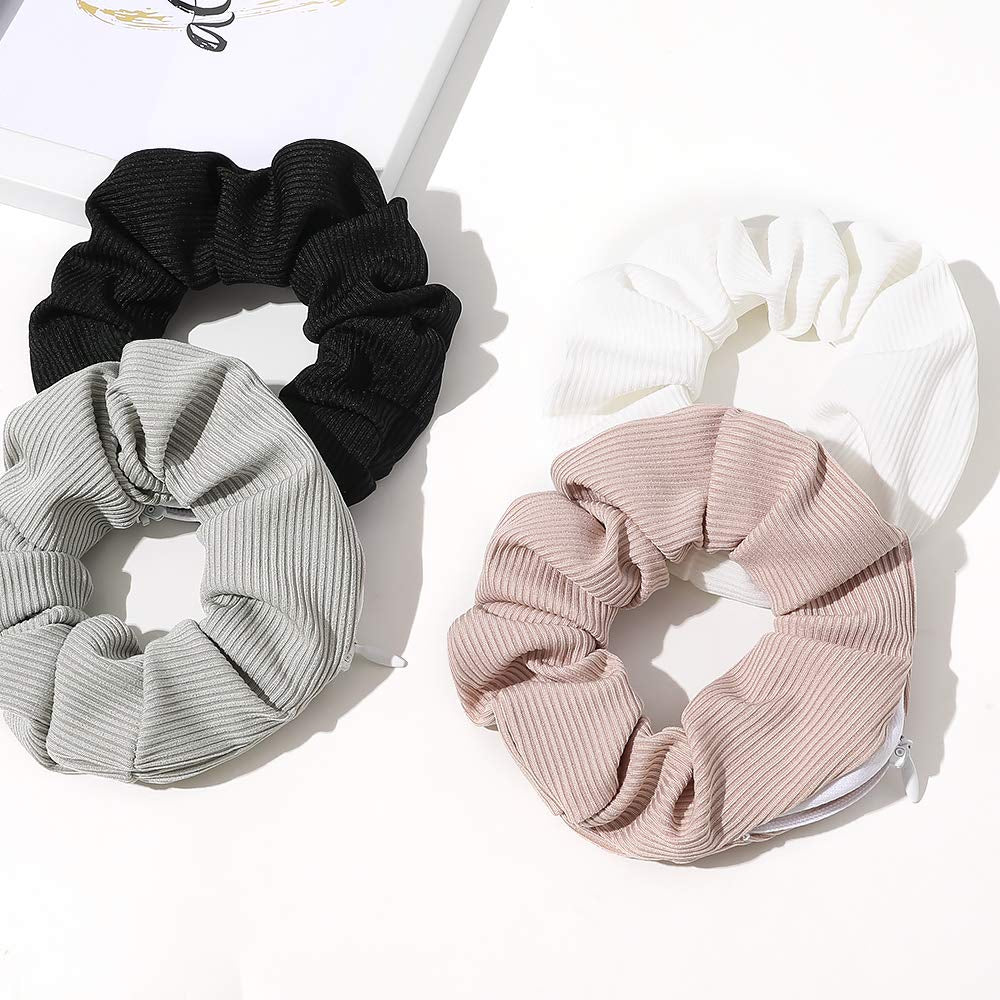 Pocket Scrunchies Hair Ties with Hidden Zipper 