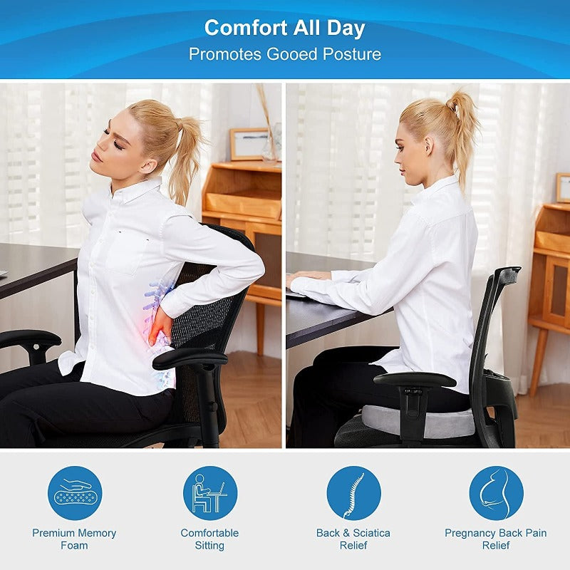 Coccyx-Tail Bone Memory Foam Seat Cushion, Non-Slip Desk Chair Car Seat Cushion for Back Pain, Sciatica Relief