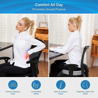 Coccyx-Tail Bone Memory Foam Seat Cushion, Non-Slip Desk Chair Car Seat Cushion for Back Pain, Sciatica Relief