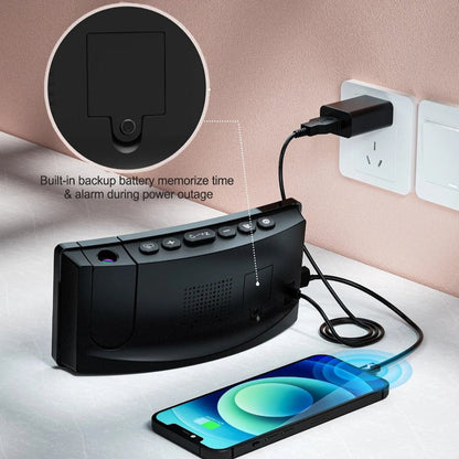 Projection Alarm Clock with 180° Rotatable Projector, 3-Level Brightness, Progressive Volume & USB Charger