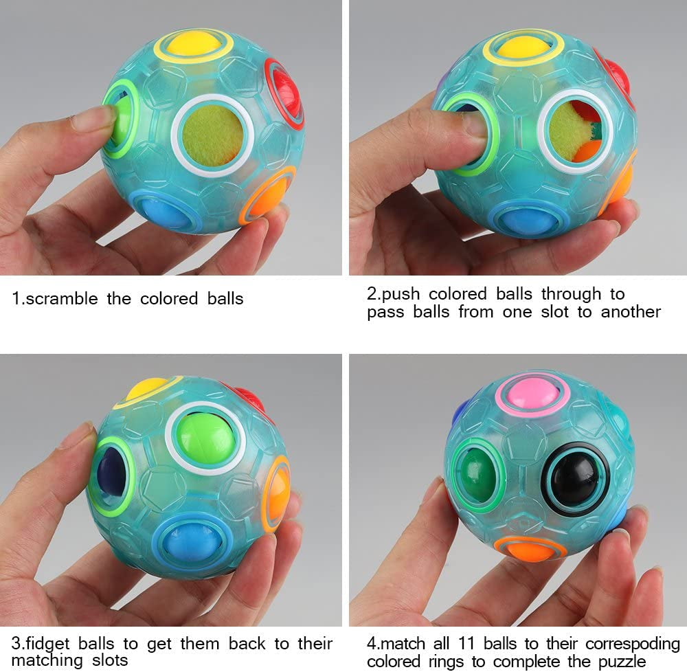 Set of 2 Rainbow Puzzle Ball Cube Magic Rainbow Ball Puzzle Bundle Stress Fidget Ball Brain Teasers