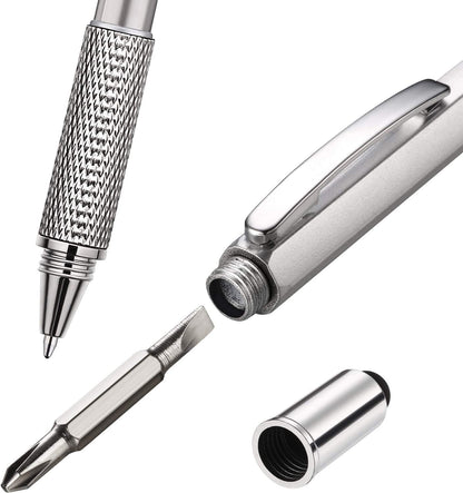 4 Pieces Gift Pen for Men 6 in 1 Multitool Tech Tool Pen Screwdriver Pen with Ruler, Levelgauge, Ballpoint Pen and Pen Refills, Unique Gifts for Men (Red, Green, Blue, Gray)