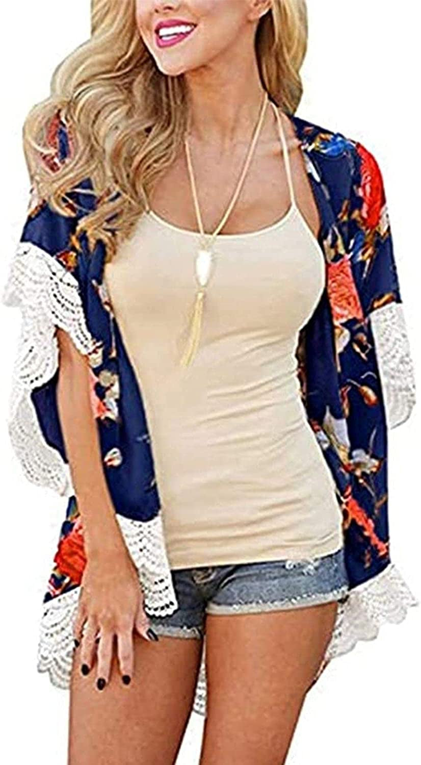  Women's Flowy Summer Chiffon Kimono Cardigans Tops Boho Floral Beach Cover Ups Casual Loose Shirts
