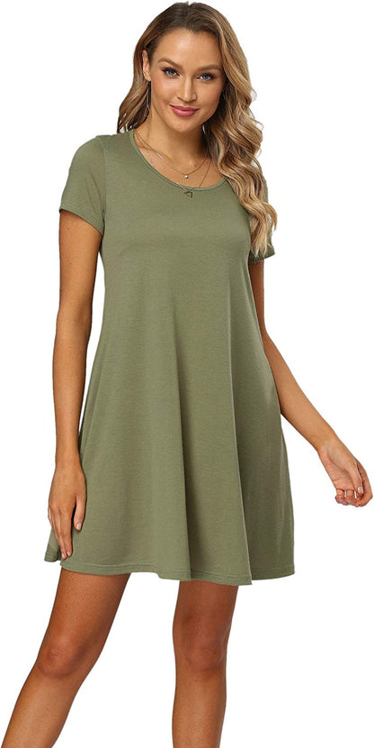 Qurvoo Women's Short Summer Casual Dress Floral Tank Sleeveless/Short Sleeve Dress with Pockets