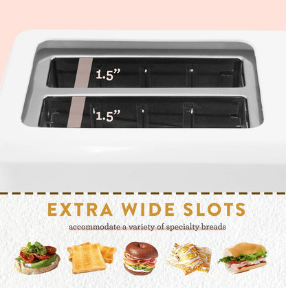 Cool Touch Toaster – 7 Settings with Cancel Function, Slide-Out Crumb Tray, Extra-Wide 1.5" Slots for Bagels, Waffles & Specialty Breads, White