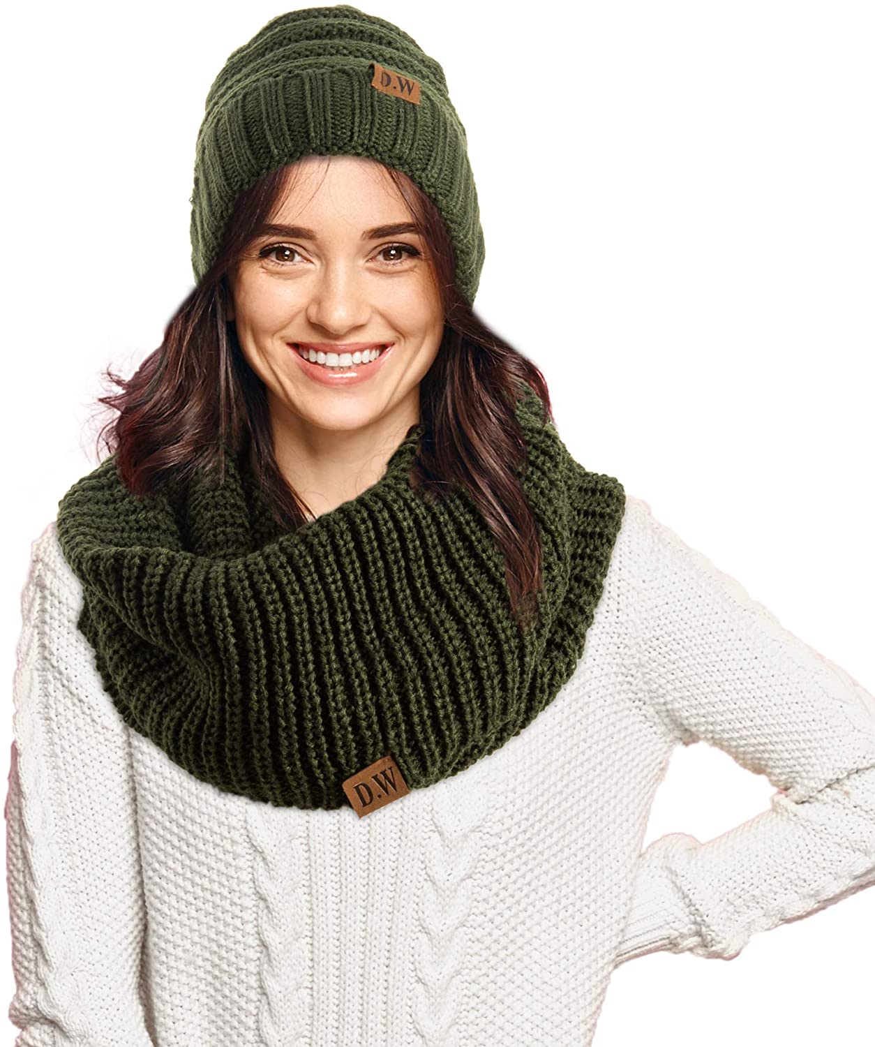 Debra Weitzner Womens Winter Slouchy Beanie Hat and Infinity Scarf Set - Knit Ski Skull Cap and Loop Scarf for Women