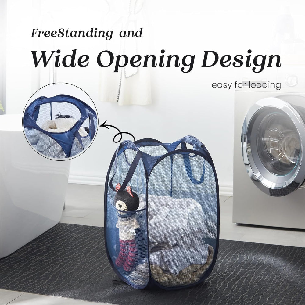 Collapsible Laundry Basket – Mesh Pop Up Hamper with Handles for Dorm Travel Storage