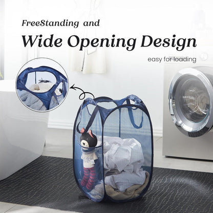 Collapsible Laundry Basket – Mesh Pop Up Hamper with Handles for Dorm Travel Storage