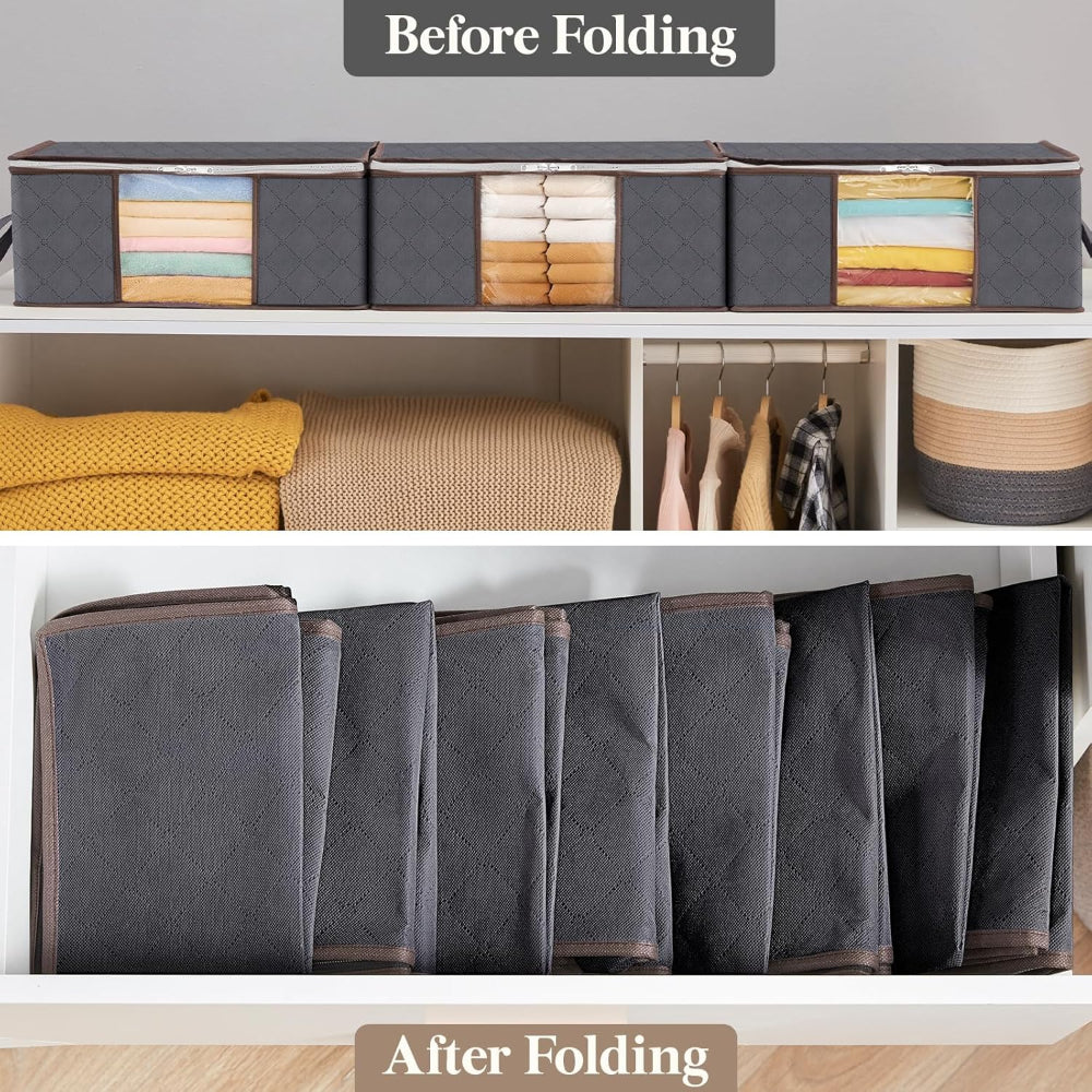 3-Pack Clothes Storage Bins – Foldable Blanket Bags with Lids & Zippers, Clear Window Closet Organizer for Clothing & Bedding