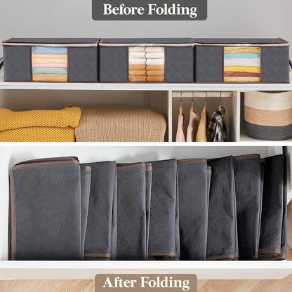3-Pack Clothes Storage Bins – Foldable Blanket Bags with Lids & Zippers, Clear Window Closet Organizer for Clothing & Bedding
