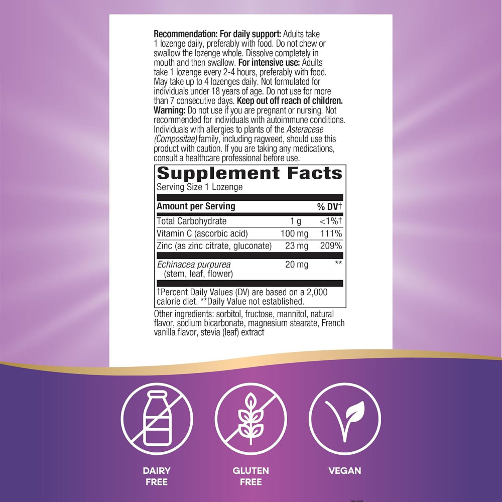 Zinc Lozenges with Vitamin C & Echinacea – Immune Support Supplement for Men & Women, Wild Berry Flavor, 60 Count