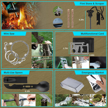 251-Piece Survival Kit – Emergency Gear & Supplies Use – Includes First Aid Tools & Crossbody Bag – Camping, Hiking & Outdoor Adventure Safety Set