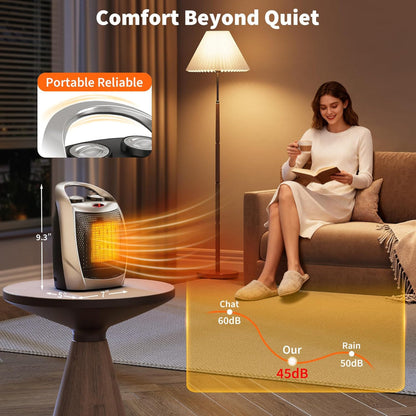 Electric Space Heater – Desktop Heater Fan with Thermostat, Fast Heating, Tip-Over & Overheat Protection, Silver Ceramic