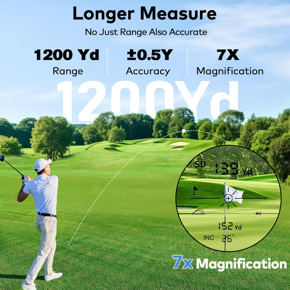 1200-Yard Golf Rangefinder with Slope – 7X Magnification, Rechargeable Lightweight Range Finder with Flag Lock Vibration & Legal Mode Switch