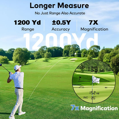 1200-Yard Golf Rangefinder with Slope – 7X Magnification, Rechargeable Lightweight Range Finder with Flag Lock Vibration & Legal Mode Switch