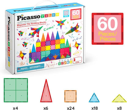 60-Piece Magnetic Building Tiles Set – 3D Construction Blocks – Creative & Educational Play Use – Clear Magnetic Design – STEM Learning Toy