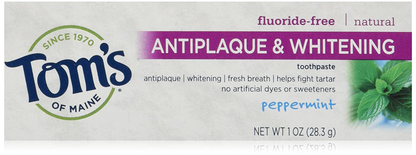 Tom's of Maine Fluoride-Free Antiplaque & Whitening Toothpaste, Travel Size, Peppermint, 1 oz. 12-Pack (Packaging May Vary)