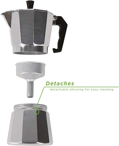 Mind Reader CSTOVE-SIL Stove Top Espresso, Stainless Steel, Coffee Maker for Gas or Electric Stovetop, Silver, One Size