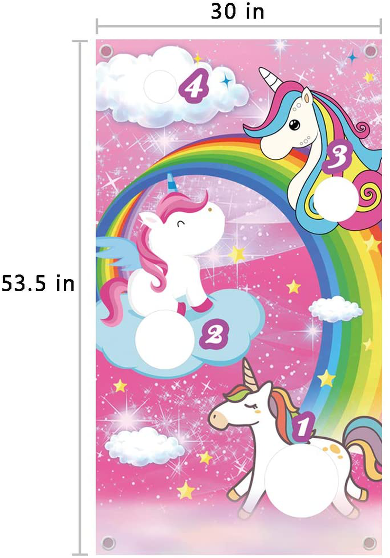 Ushinemi Bean Bag Toss Game for Kids, Unicorn Party Games for Kid Girls, Toss Game Banner with 3 Bean Bags, Indoor Outdoor Lawn Yard Games