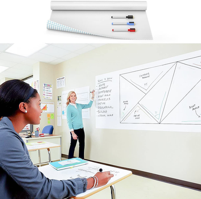 Nicpro Dry Erase Paper Stick On, 17.7" X 78.7"(6.5 ft）Self Adhesive White Contact Wallpaper Whiteboard Sticker Decal to Do List with 3 Color Water-Based Pens for Home Office