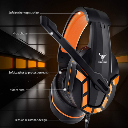Gaming Headset with Mic and Controllable Volume for Xbox One, PS5, PC, Mobile Phone and Notebook