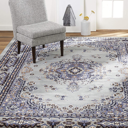 Home Dynamix Premium Sakarya Traditional Medallion Border Area Rug, Silver, 5'2"x7'4" Rectangle