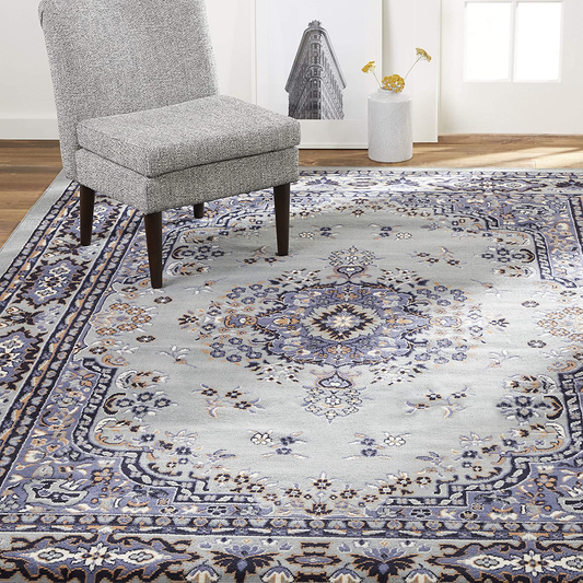 Home Dynamix Premium Sakarya Traditional Medallion Border Area Rug, Silver, 5'2"x7'4" Rectangle