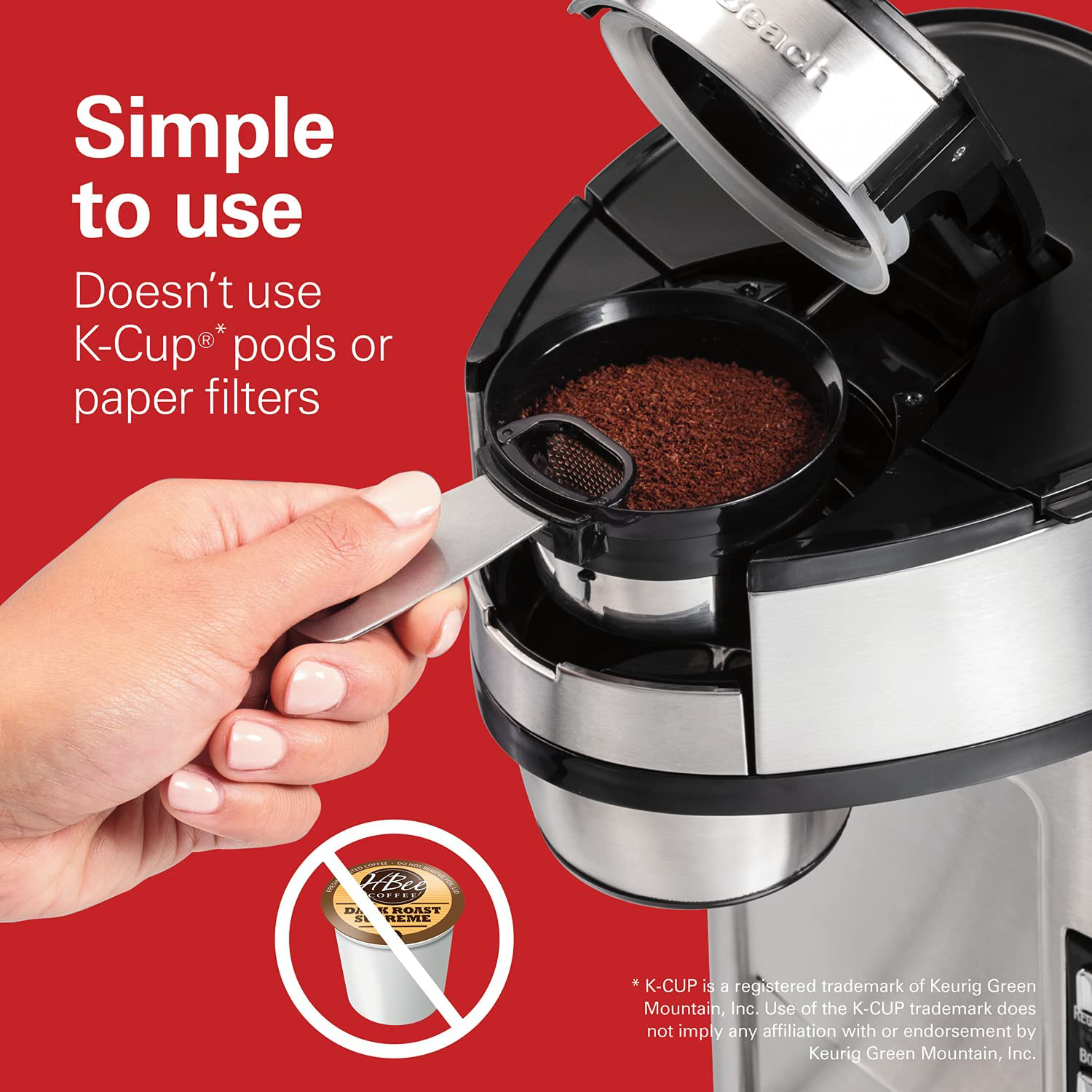 Hamilton Beach Scoop Single Serve Coffee Maker, Fast Brewing, Stainless Steel (49981A)