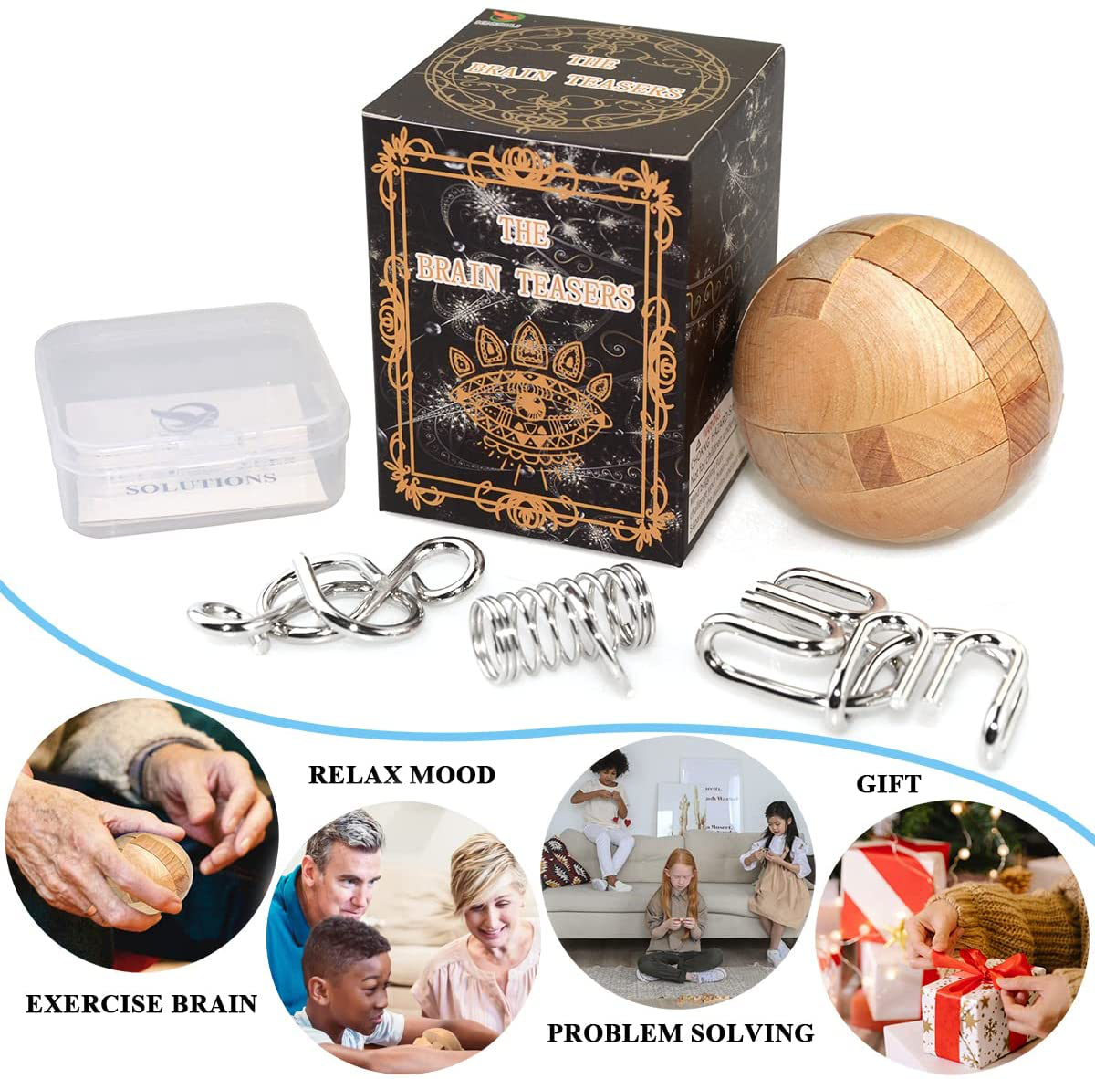 KINGOU Wooden Puzzle Magic Ball Brain Teasers Toy Intelligence Game Sphere Puzzles for Adults/Kids