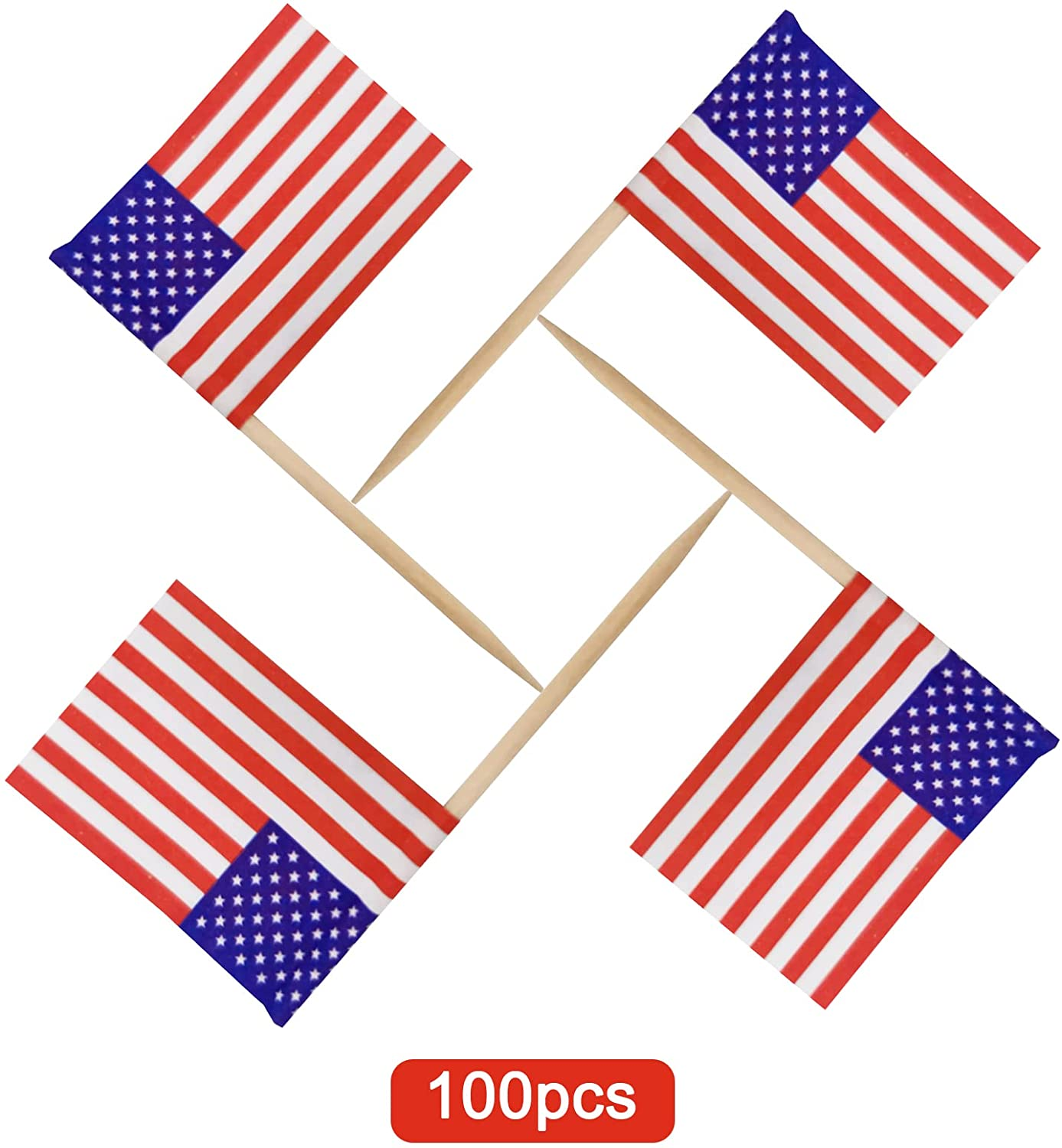 Pack of 100 Flag Toothpick Flags, Small Toothpick Cupcake Toppers, Country Picks, Party Decoration