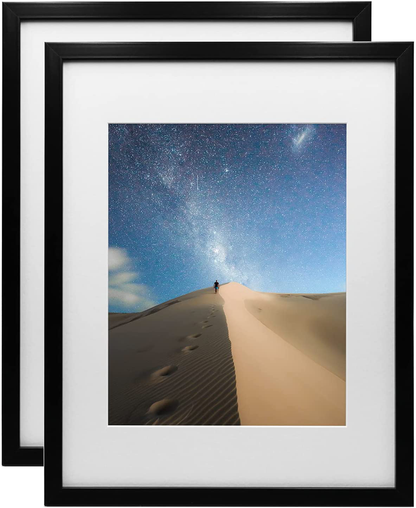KINLINK 12x16 Picture Frames White, Photo Frames with Polished Glass for Picture 11x14 with Mat or 12x16 without Mat, Composite Wood Picture Frames for Table Top and Wall Mounting, 2 Pack