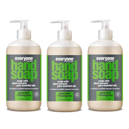 Everyone Liquid Hand Soap, 12.75 Ounce (Pack of 3), Spearmint and Lemongrass, Plant-Based Cleanser with Pure Essential Oils (Packaging May Vary)