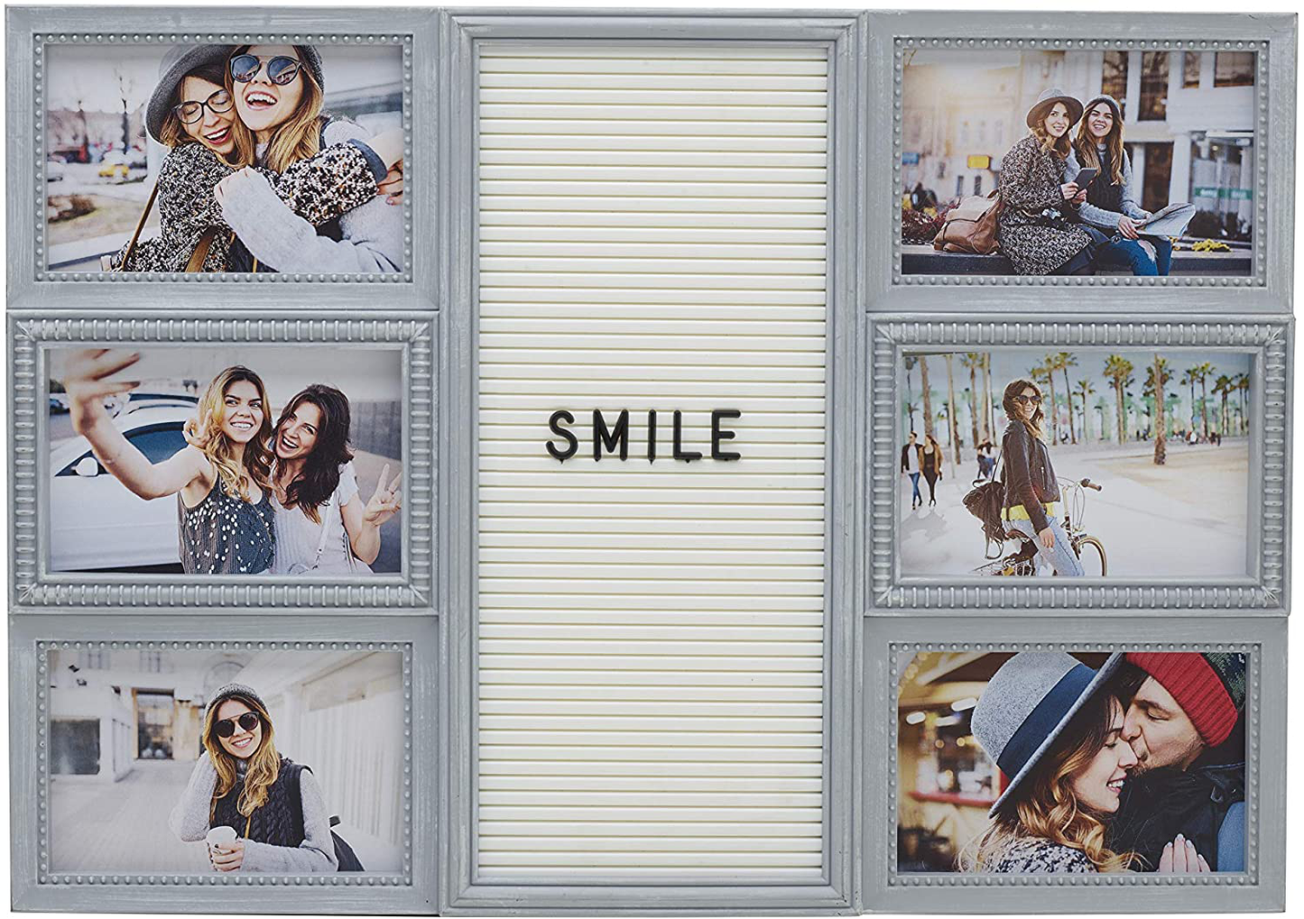 Melannco Customizable Letterboard 8-Opening Photo Collage, 19 x 17 inch,Distressed Black
