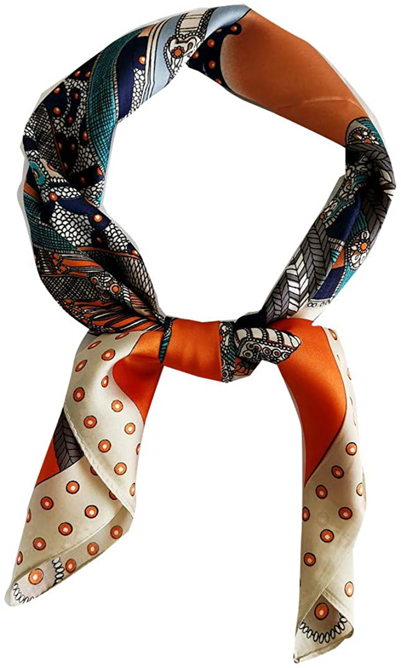 FONYVE Silk Feeling Scarf Medium Square Satin Head Scarf for Women 27.5 × 27.5 inches