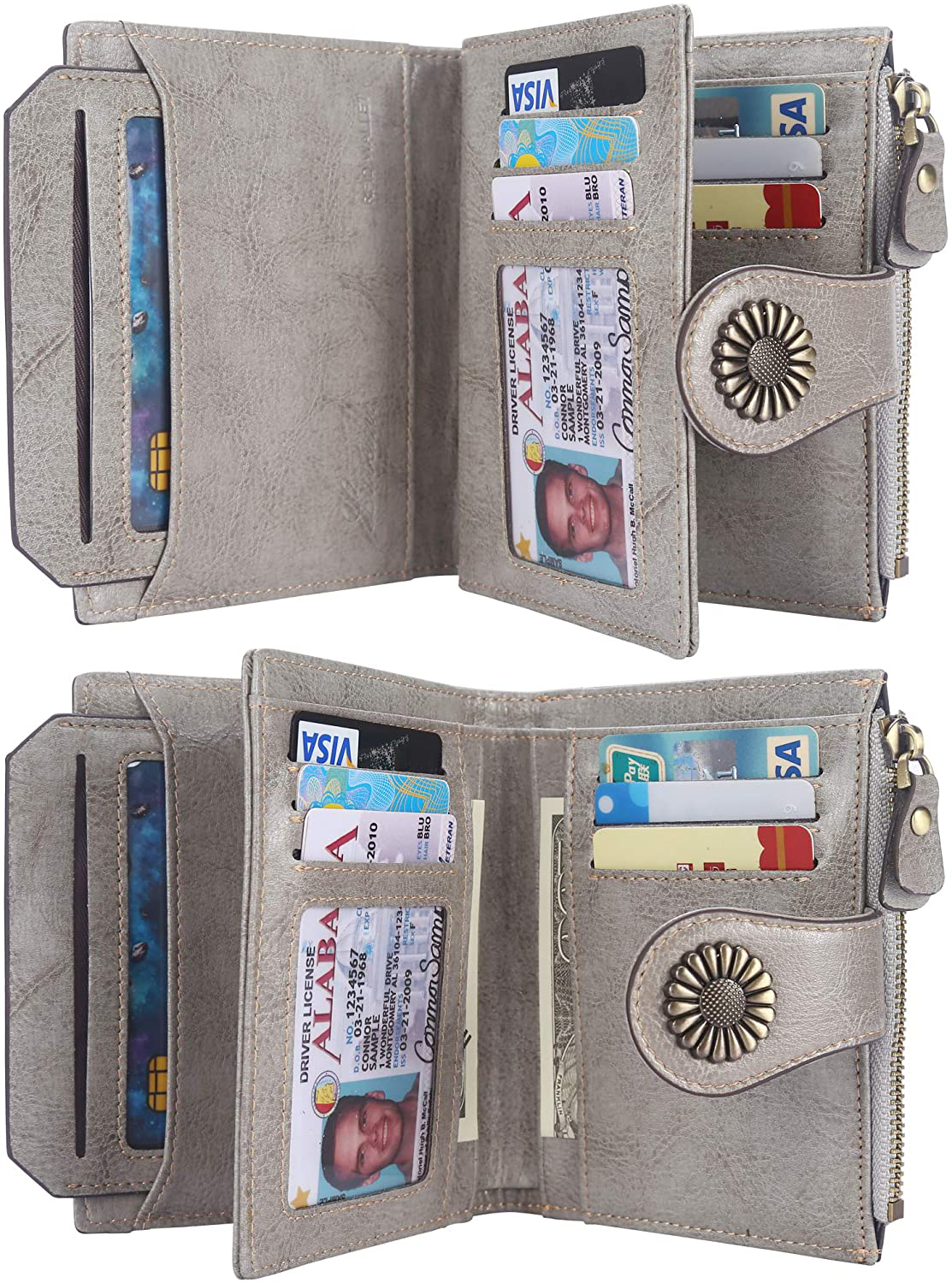 Lavemi Womens Leather Wallet RFID Blocking Small Bifold Compact Credit Card Case Purse for Women with ID Window Zipper Pocket
