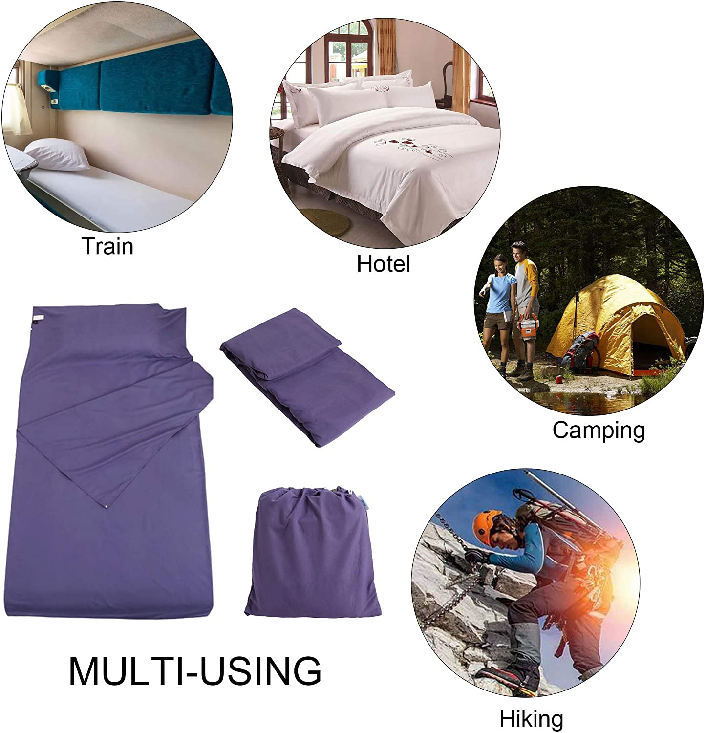 Camping Sleeping Bag Liner Lightweight Portable Clean Travel Sheet Sack for Hotel Train Trip Hiking Camping Outdoor Picnic