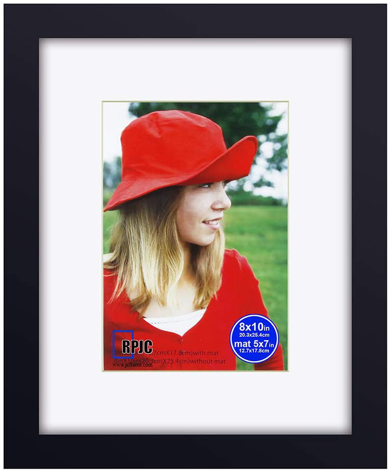8x10 inch Picture Frames Made of Solid Wood and High Definition Glass Display Pictures 5x7 with Mat or 8x10 Without Mat for Wall Mounting Photo Frame Black