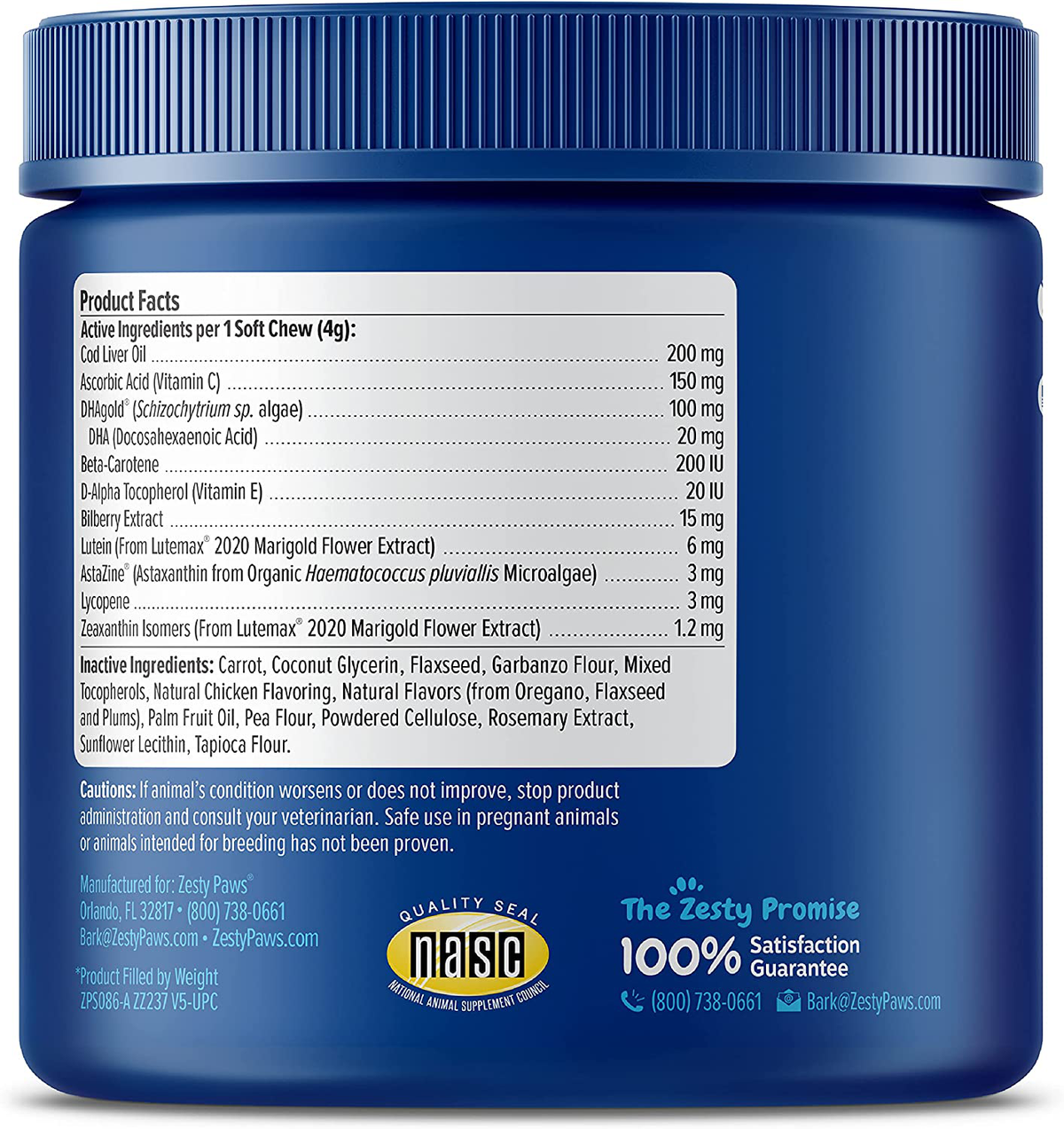 Zesty Paws Eye Supplement for Dogs - Vision Support with Lutein + Vitamin C & Astaxanthin Antioxidants - Dog Vitamins for Eyes + Fish Oil for Omega 3 EPA & DHA for Senior Dogs