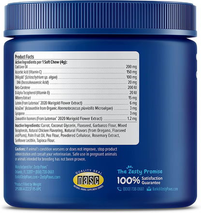 Zesty Paws Eye Supplement for Dogs - Vision Support with Lutein + Vitamin C & Astaxanthin Antioxidants - Dog Vitamins for Eyes + Fish Oil for Omega 3 EPA & DHA for Senior Dogs
