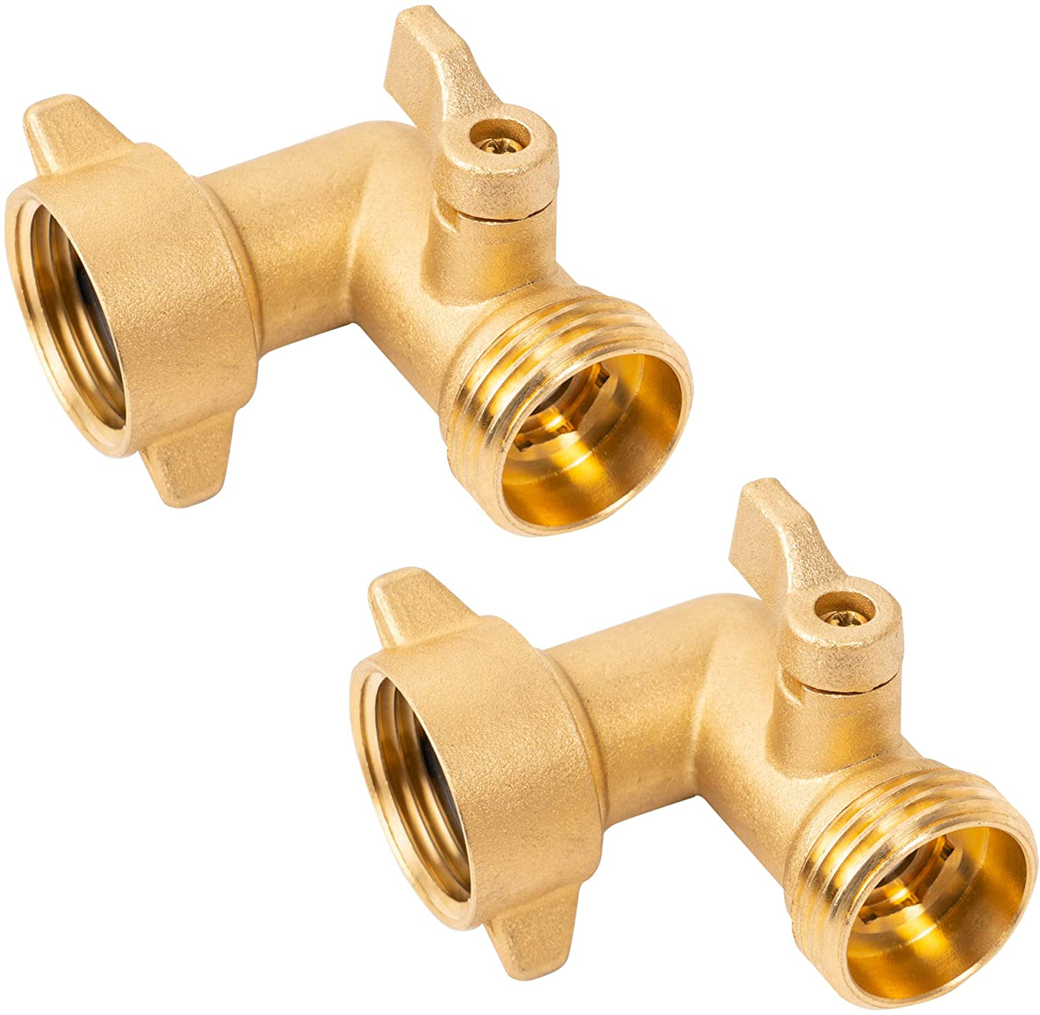 Xiny Tool 90 Degree Garden Hose Adapter with Shut Off Valves, 3/4" Solid Brass Garden Hose Elbow Connector with 4 Extra Pressure Washers, 2 Pack