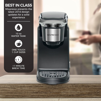 Mixpresso, Single Cup Coffee Maker | Personal Single Serve Coffee Machine, Compatible with KCup | Quick Brew Technology, Programmable Features, One Touch Function (Dark Grey)
