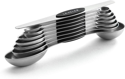 Spring Chef Magnetic Measuring Spoons Set, Dual Sided, Stainless Steel, Fits in Spice Jars, Black, Set of 8