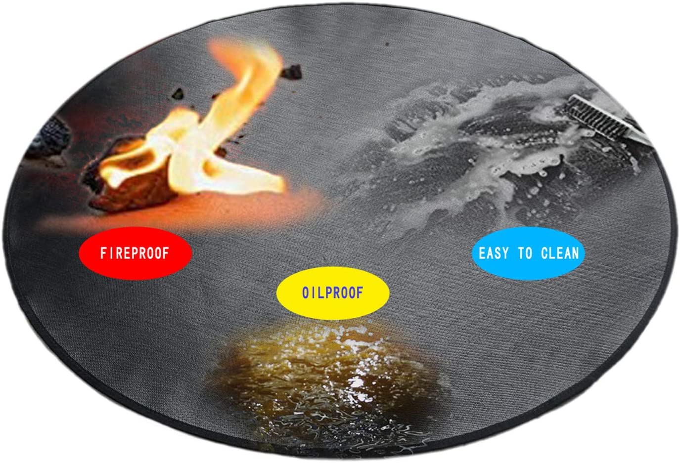 Round Ember Mat for Under Grill Fire Pit, Fire Pits Mat for Deck, Flame Retardant Heat Resistant BBQ Gas Grill Air Fryer Protective Mat for Patio Lawn Ground Outdoor Campsite Firepfoof Pad Black (36")