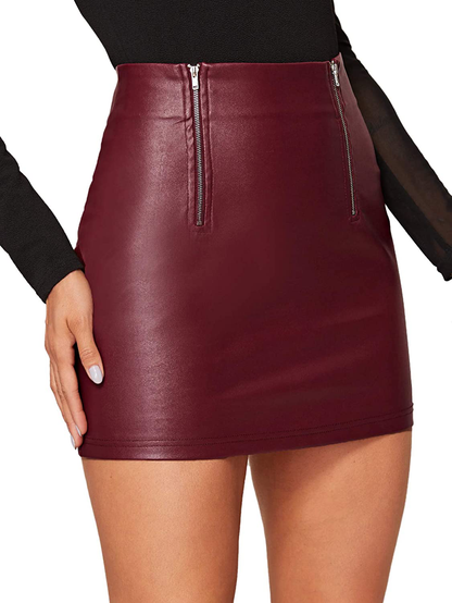 Floerns Women's Pocket Zipper Faux Leather Bodycon Short Skirt