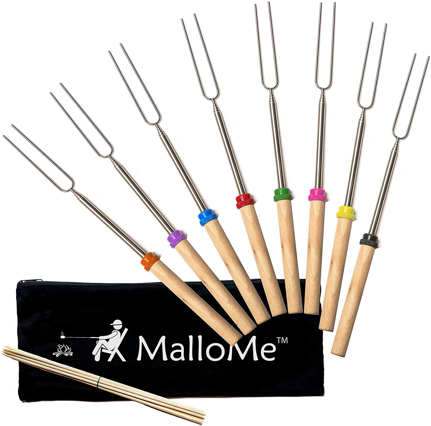 MalloMe Marshmallow Roasting Sticks - Smores Skewers for Fire Pit Kit - Hot Dog Camping Accessories Campfire Marshmellow 32 Inch Long Fork - 5 Pack