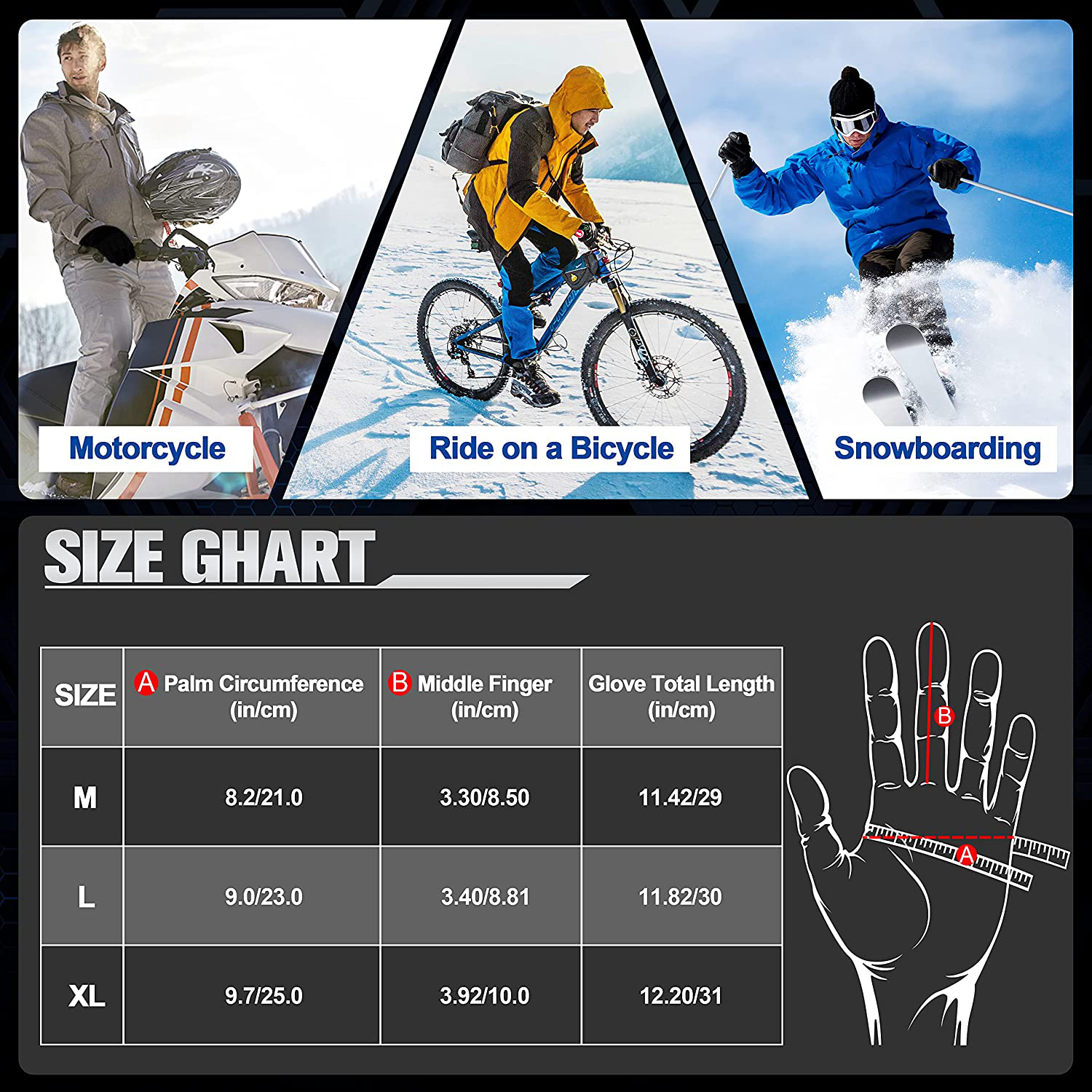 Thermal Black Warm Gloves for Men Women Waterproof Touchscreen Non-Slip Gloves