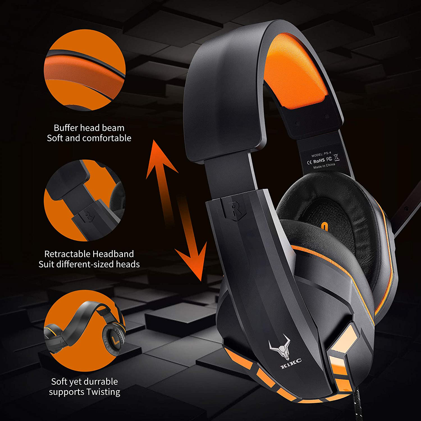 Gaming Headset with Mic and Controllable Volume for Xbox One, PS5, PC, Mobile Phone and Notebook