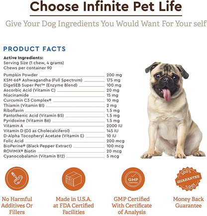 Infinite Pet Life Multi - Function Chews Multivitamins for Dogs | 90 Count - 8 in 1 | Skin & Coat, Allergy, Immunity, Joint Support | with Ashwagandha Supplement for Dogs